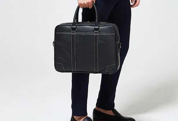 Cool Black leather mens Briefcase laptop Briefcase Work Shoulder Bag for Men