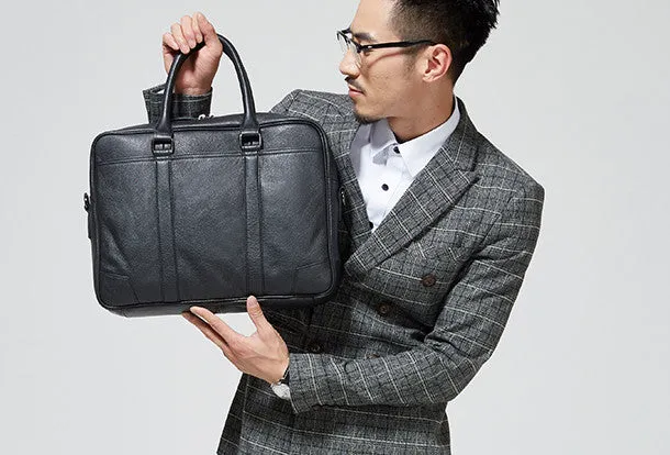 Cool Black leather mens Briefcase laptop Briefcase Work Shoulder Bag for Men