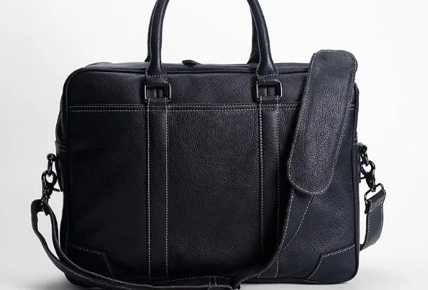 Cool Black leather mens Briefcase laptop Briefcase Work Shoulder Bag for Men