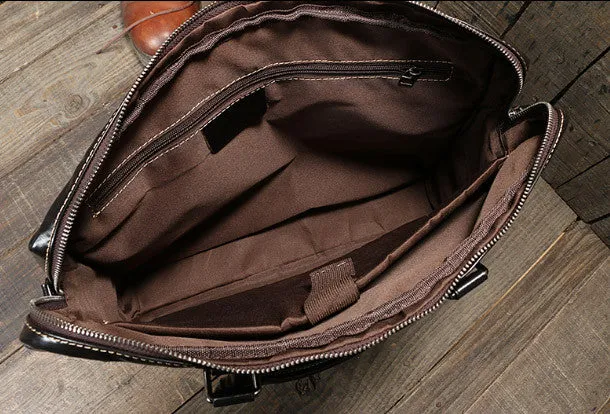 Cool Black Leather mens Briefcases Shoulder Laptop Briefcase Shoulder bag