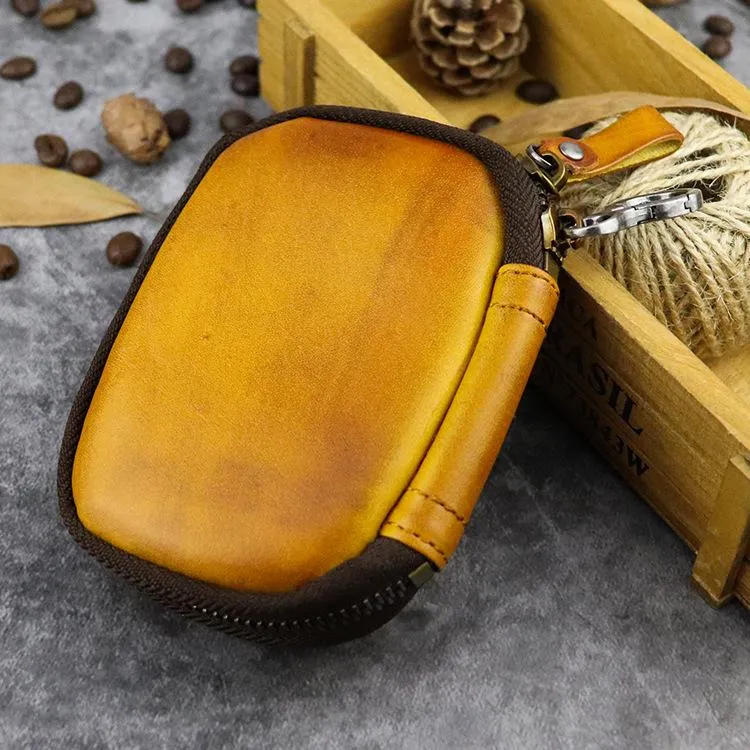 Cool Black Leather Men's Key Wallet Zipper Car Key Holder Card Wallet For Men