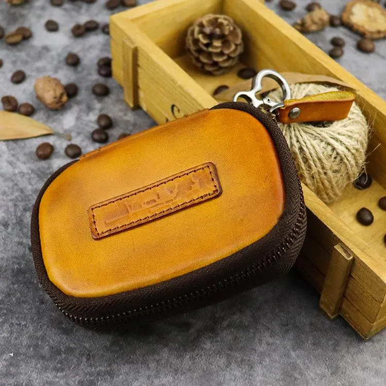 Cool Black Leather Men's Key Wallet Zipper Car Key Holder Card Wallet For Men