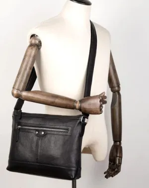 Cool Black Leather Mens Postman Bag Messenger Bags Side Bag Courier Bags for Men