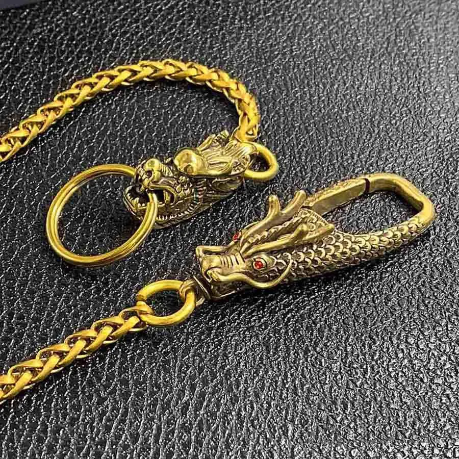 Cool Brass 18" Mens Chinese Dragon Key Chain Pants Chain Wallet Chain Motorcycle Wallet Chain for Men