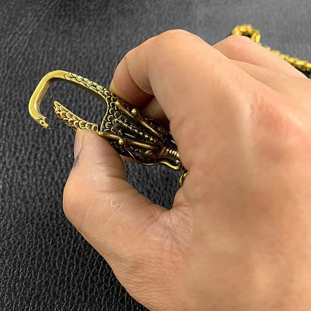 Cool Brass 18" Mens Chinese Dragon Key Chain Pants Chain Wallet Chain Motorcycle Wallet Chain for Men