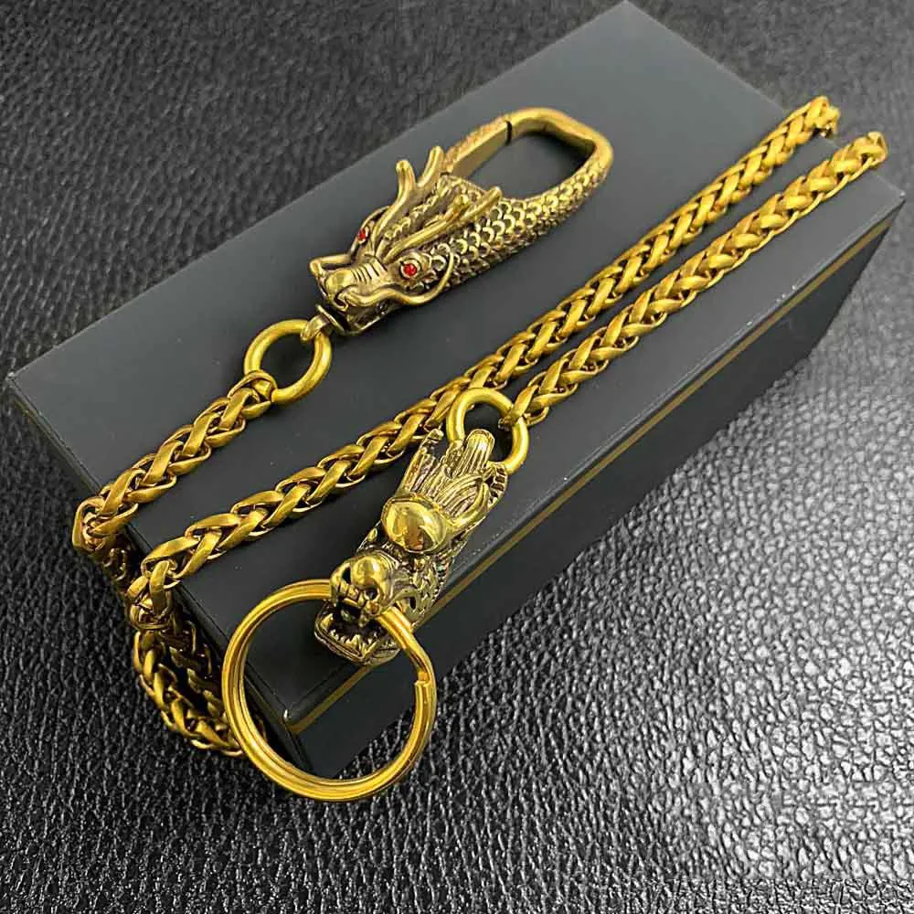 Cool Brass 18" Mens Chinese Dragon Key Chain Pants Chain Wallet Chain Motorcycle Wallet Chain for Men