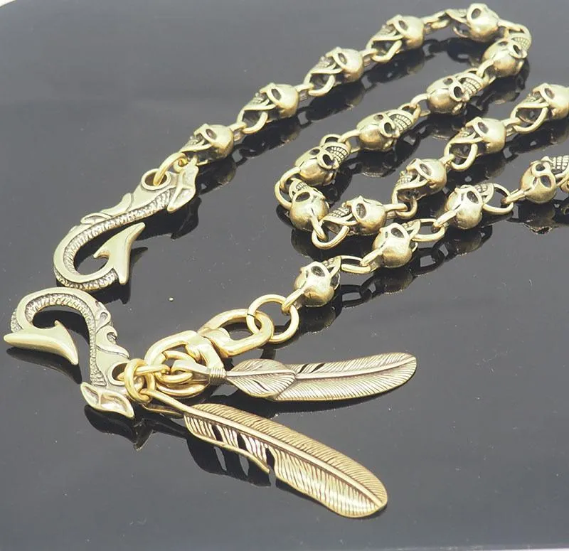 Cool Brass Handmade Skull 19'' Punk Rock Wallet Chain Biker Trucker Wallet Chain Pants Chain for Men