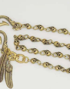 Cool Brass Handmade Skull 19'' Punk Rock Wallet Chain Biker Trucker Wallet Chain Pants Chain for Men