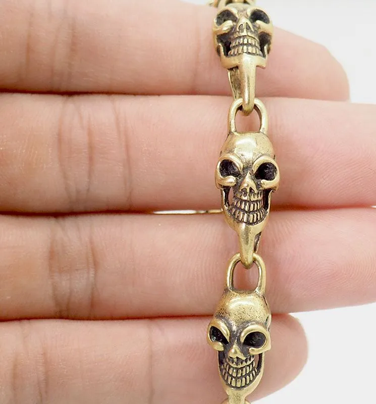 Cool Brass Handmade Skull 19'' Punk Rock Wallet Chain Biker Trucker Wallet Chain Pants Chain for Men