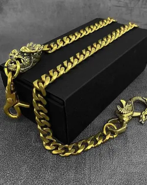 Cool Brass Mens Chinese Dragon Hooks 18 Key Chain Long Pants Chain Wallet Chain Motorcycle Wallet Chain for Men
