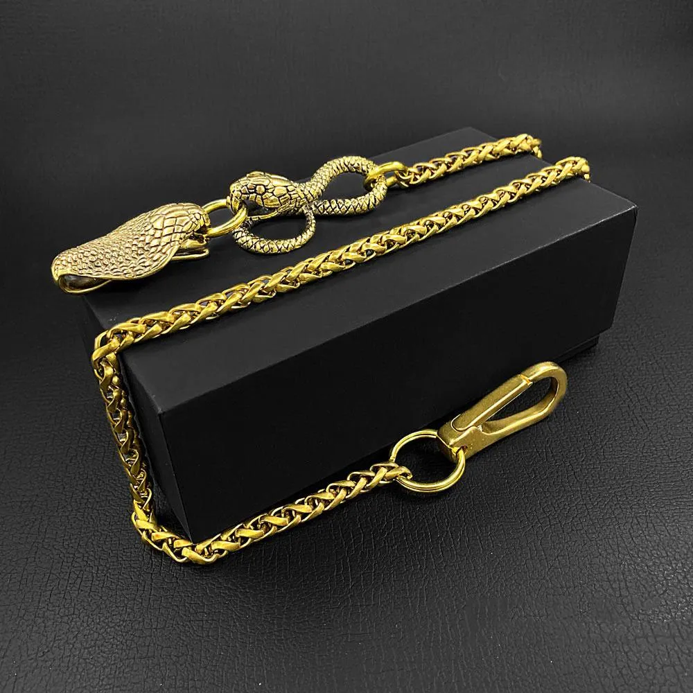 Cool Brass Snake Mens 18'' Pants Chain Wallet Chain Gold Motorcycle Wallet Chain for Men