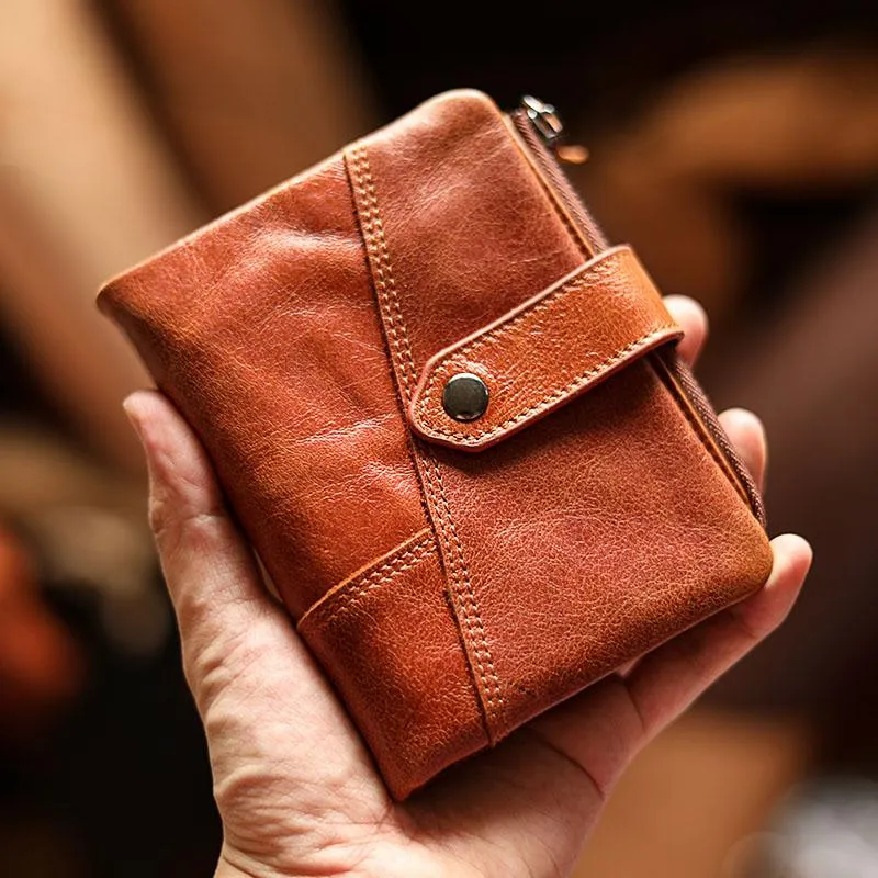 Cool Brown Leather Mens billfold Wallet Bifold SMall Wallet Black Front Pocket Wallet For Men