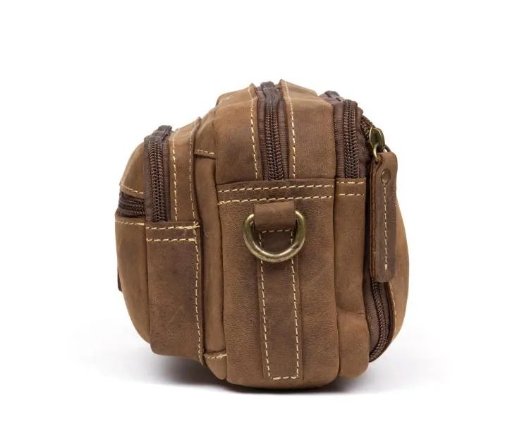Cool Brown Leather Mens Small Side Bag Postman Bag Mini Messenger Bag for Men