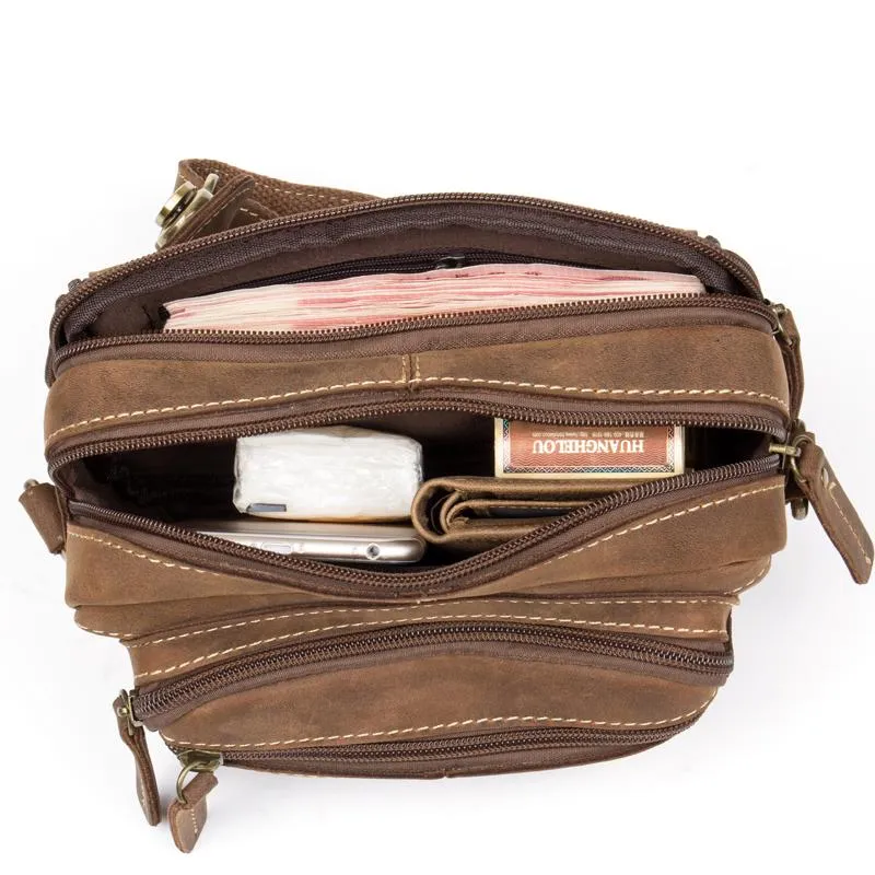 Cool Brown Leather Mens Small Side Bag Postman Bag Mini Messenger Bag for Men
