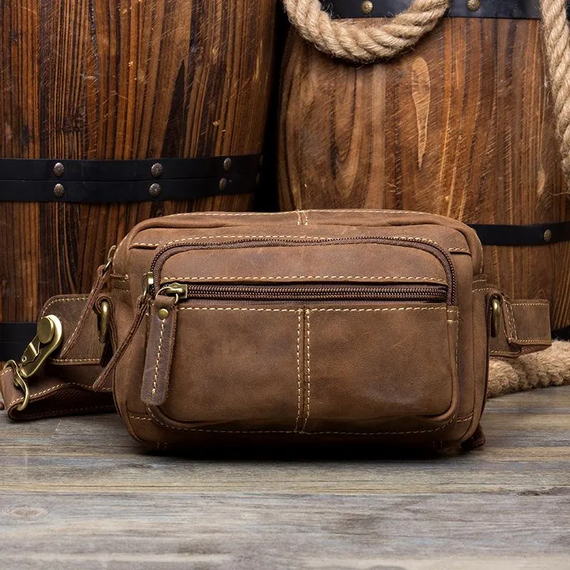Cool Brown Leather Mens Small Side Bag Postman Bag Mini Messenger Bag for Men