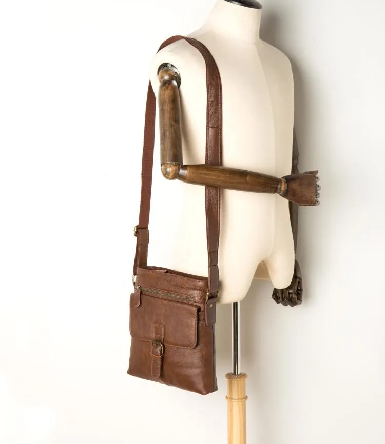 Cool Brown Leather Vertical Side Bags Messenger Bag Brown Courier Bag Postman Bag for Men