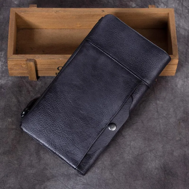 Cool Brown Mens Leather Bifold Long Wallet Vintage Coffee Long Multi Cards Wallet for Men