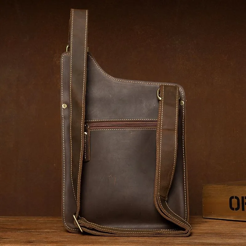 Cool Brown Mens Leather Small Side Bag Vintage Messenger Bags Courier Bag for Men