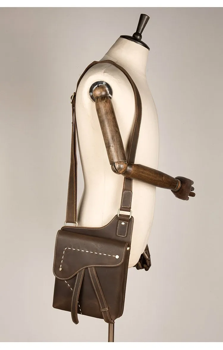 Cool Brown Mens Leather Small Side Bag Vintage Messenger Bags Courier Bag for Men