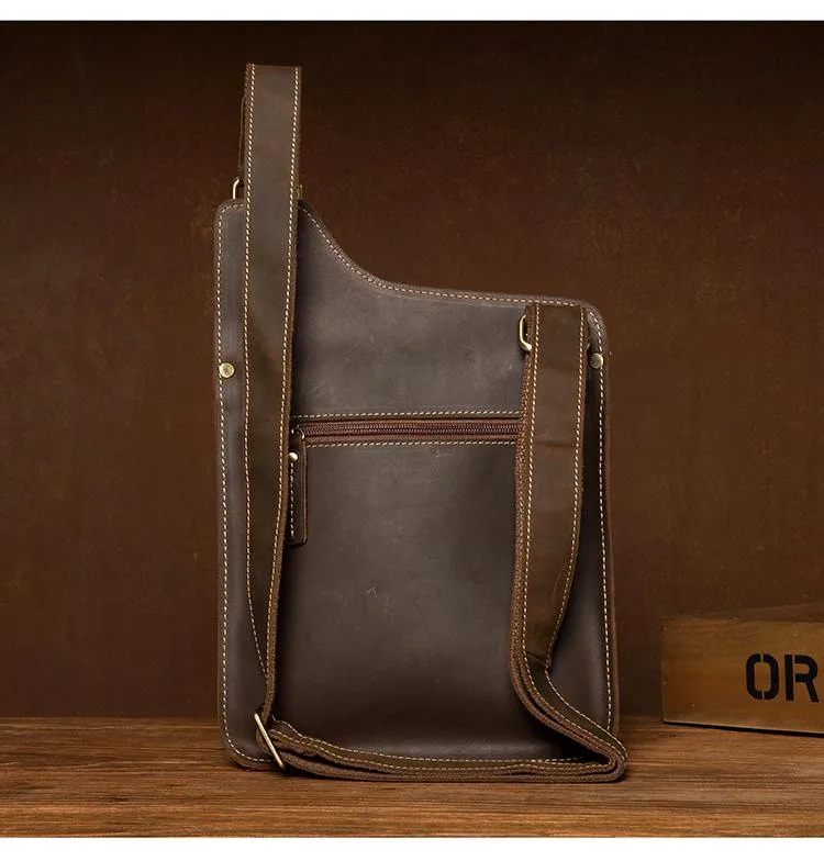 Cool Brown Mens Leather Small Side Bag Vintage Messenger Bags Courier Bag for Men