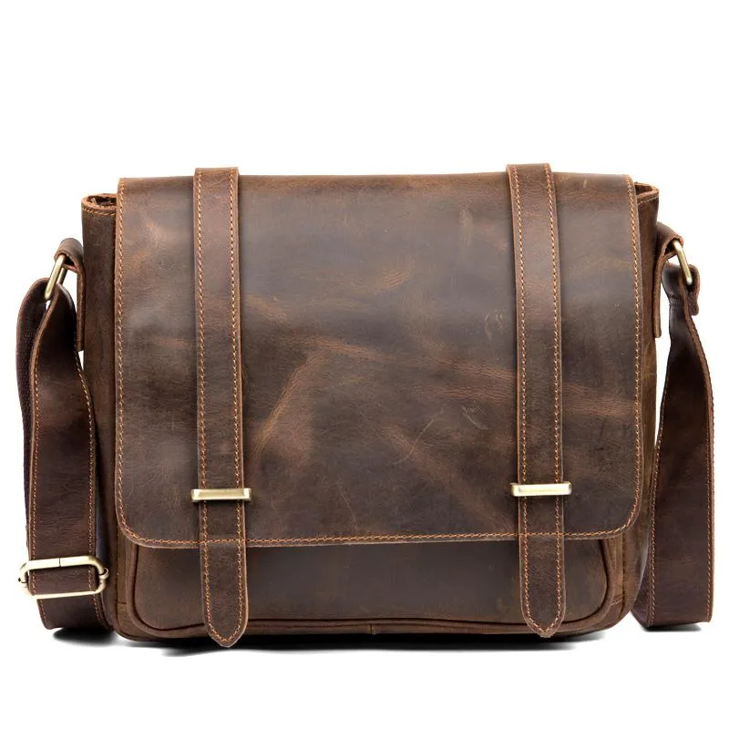 Cool Dark Brown Leather 11 inches Mens Small Messenger Bags Side Bag Brown Courier Bag for Men