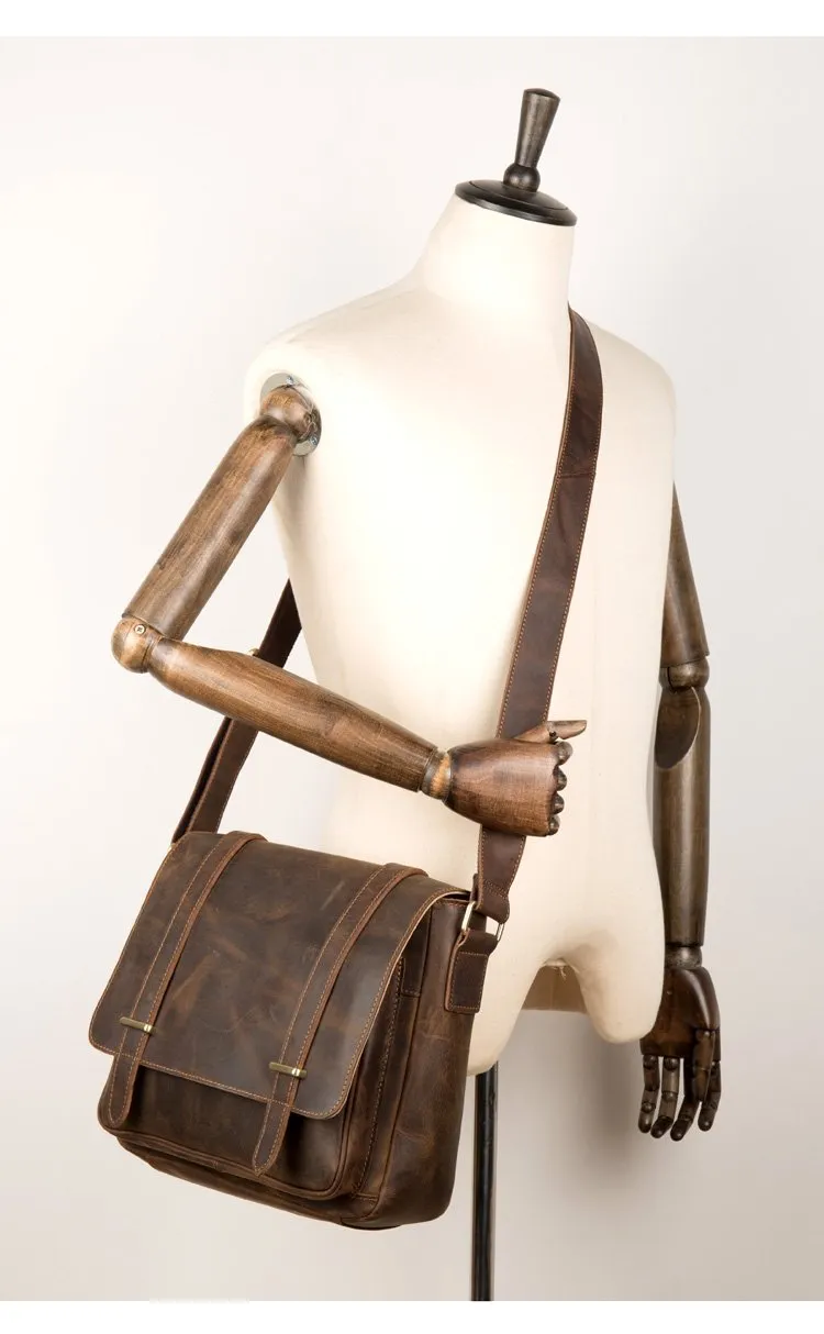 Cool Dark Brown Leather 11 inches Mens Small Messenger Bags Side Bag Brown Courier Bag for Men