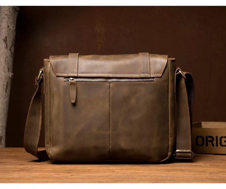 Cool Dark Brown Leather 11 inches Mens Small Messenger Bags Side Bag Brown Courier Bag for Men