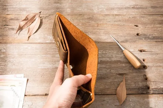 Cool Handmade Leather Mens Small Wallets Bifold Vintage billfold Wallet for Men