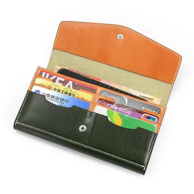 Cool Handmade Mens Leather Long Wallet Envelope Long Bifold Wallet for Men