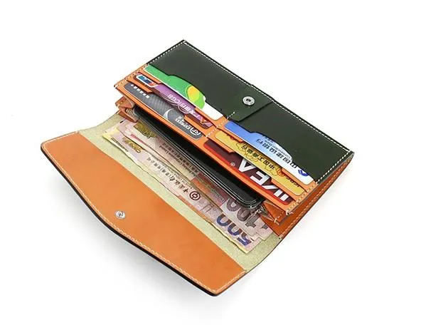 Cool Handmade Mens Leather Long Wallet Envelope Long Bifold Wallet for Men