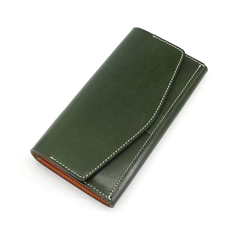 Cool Handmade Mens Leather Long Wallet Envelope Long Bifold Wallet for Men