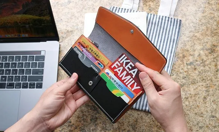 Cool Handmade Mens Leather Long Wallet Envelope Long Bifold Wallet for Men