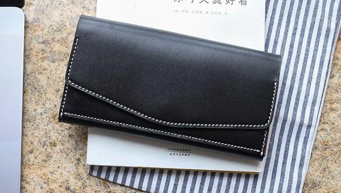 Cool Handmade Mens Leather Long Wallet Envelope Long Bifold Wallet for Men
