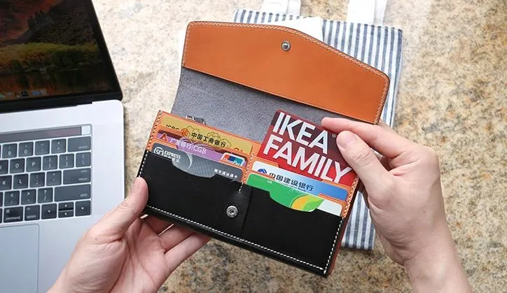 Cool Handmade Mens Leather Long Wallet Envelope Long Bifold Wallet for Men