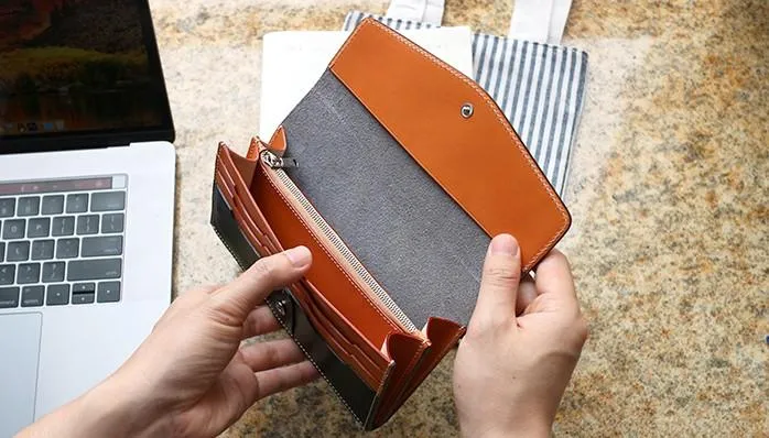 Cool Handmade Mens Leather Long Wallet Envelope Long Bifold Wallet for Men