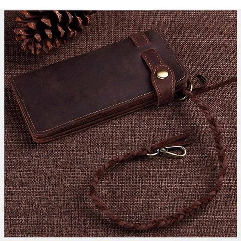 Cool Leather Long Biker Wallet for Men Bifold Biker Chain Wallet Long Chain Wallet For Men
