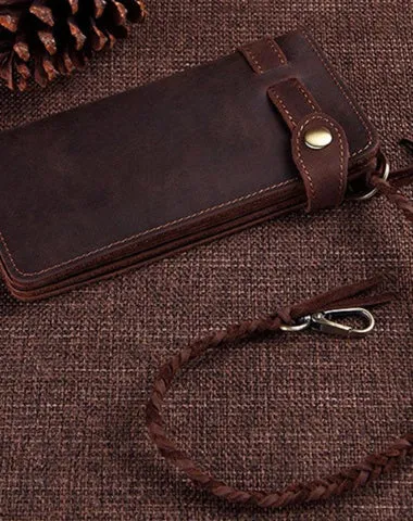 Cool Leather Long Biker Wallet for Men Bifold Biker Chain Wallet Long Chain Wallet For Men