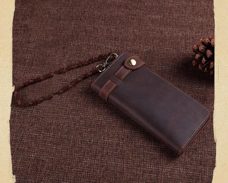 Cool Leather Long Biker Wallet for Men Bifold Biker Chain Wallet Long Chain Wallet For Men