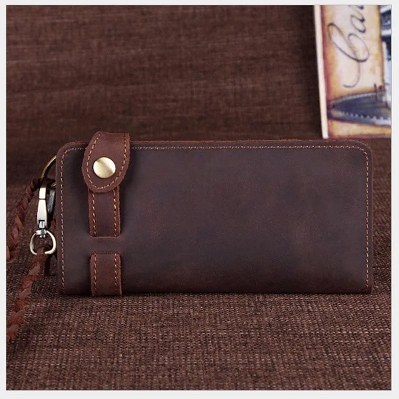 Cool Leather Long Biker Wallet for Men Bifold Biker Chain Wallet Long Chain Wallet For Men