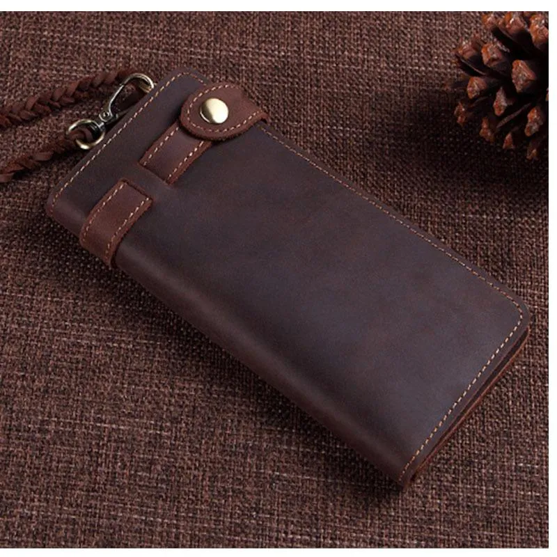 Cool Leather Long Biker Wallet for Men Bifold Biker Chain Wallet Long Chain Wallet For Men