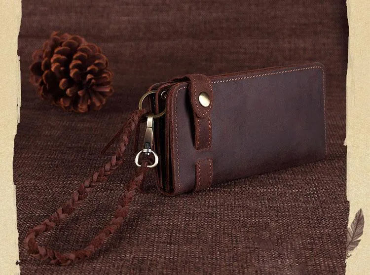 Cool Leather Long Biker Wallet for Men Bifold Biker Chain Wallet Long Chain Wallet For Men
