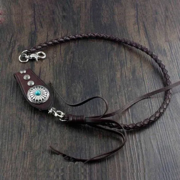 Cool Leather Mens Braided Wallet Chain Pants Chain with Belt Loop for Men
