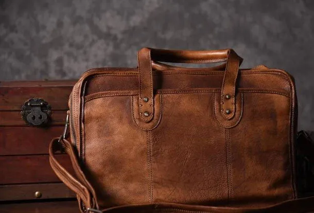 Cool leather mens Briefcase vintage Shoulder Bag weekender bag travel bag for men