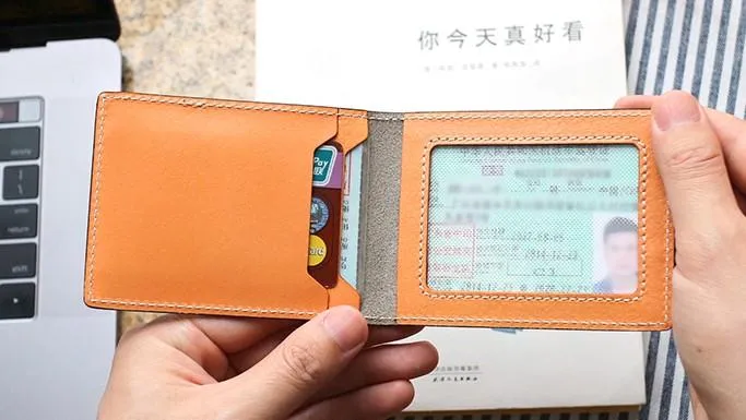 Cool Leather Mens Camouflage License Wallet Front Pocket Wallet Slim Card Wallet for Men
