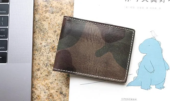 Cool Leather Mens Camouflage License Wallet Front Pocket Wallet Slim Card Wallet for Men