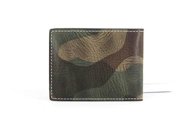 Cool Leather Mens Camouflage License Wallet Front Pocket Wallet Slim Card Wallet for Men