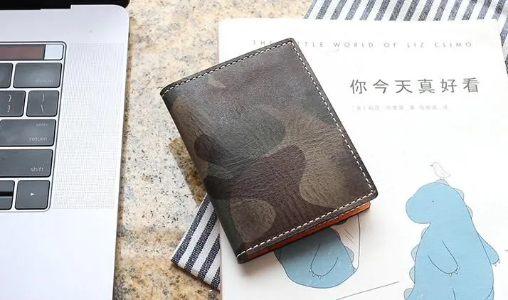 Cool Leather Mens Camouflage License Wallets Front Pocket Wallet Slim Card Wallet for Men