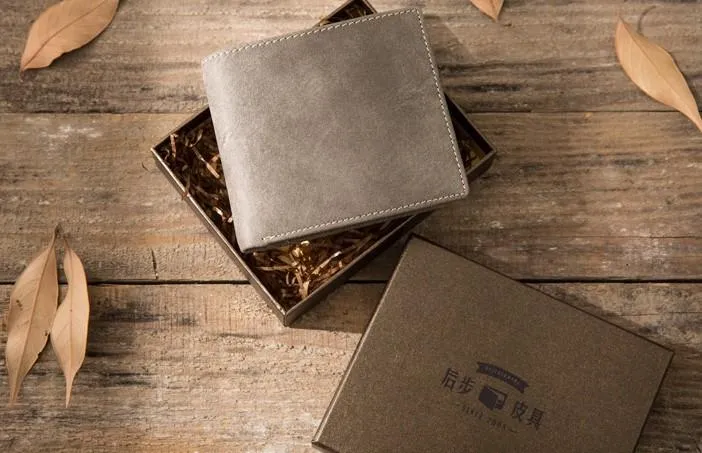 Cool Leather Mens Gray Small Wallet Bifold Vintage Slim billfold Wallet for Men