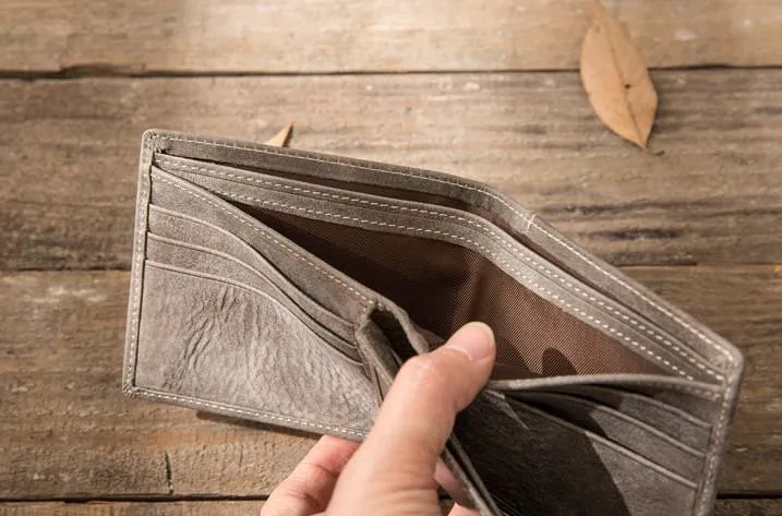 Cool Leather Mens Gray Small Wallet Bifold Vintage Slim billfold Wallet for Men