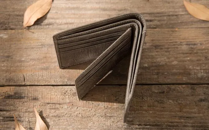 Cool Leather Mens Gray Small Wallet Bifold Vintage Slim billfold Wallet for Men